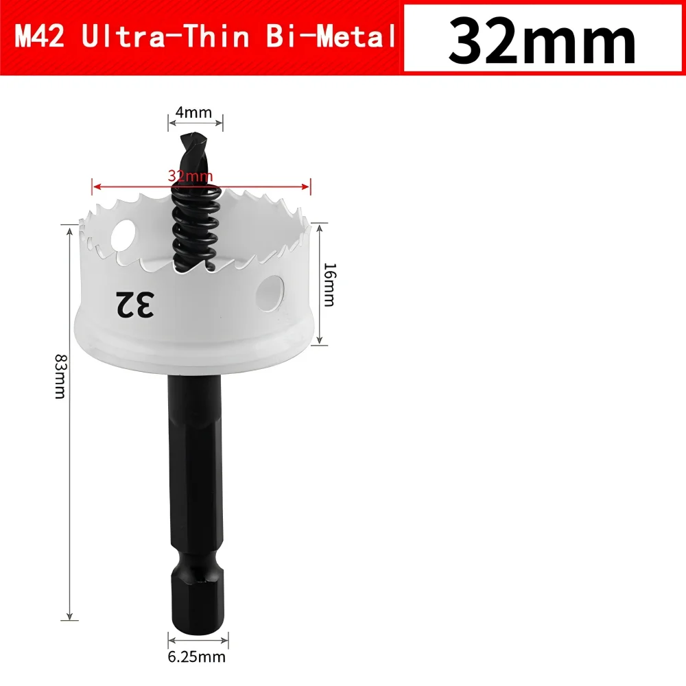 32MM Hex Shank M42 Bi-Metal Hole Saw Drill Bit, Ultra Thin Cutting for Stainless Steel, Iron Sheet, Aluminum, Wood DIY
32MM Hex Shank M42 Bi-Metal Hole Saw Drill Bit, Ultra Thin Cutting for Stainless Steel, Iron Sheet, Aluminum, Wood DIY