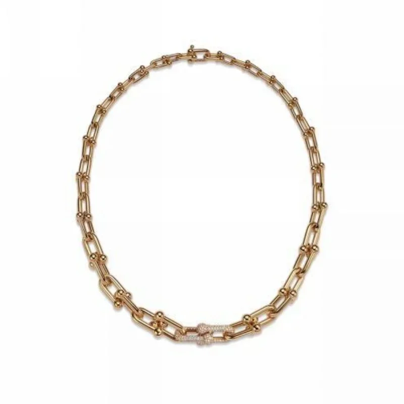 Yellow Gold Hardware Link Chain Necklace with Diamond Clasp, Bold Design
Yellow Gold Hardware Link Chain Necklace with Diamond Clasp, Bold Design