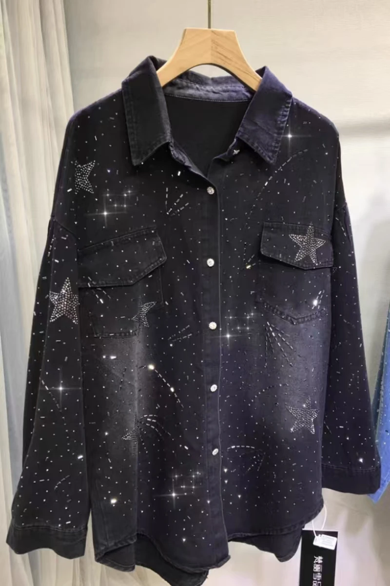 New In Autumn Spring 2025 Loose Casual Oversized Black Denim Coat For Women's Long Sleeve Denim Jackets Hot Diamond Jeans Tops
New In Autumn Spring 2025 Loose Casual Oversized Black Denim Coat For Women's Long Sleeve Denim Jackets Hot Diamond Jeans Tops