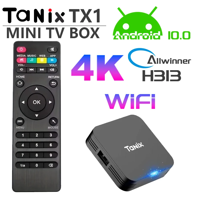 Original Tanix TX1 Android 10 Allwinner H313 Smart TV Box 2.4G Wifi 4K HD Set Top Box Media Player 1GB 8GB / 2GB 16GB
Original Tanix TX1 Android 10 Allwinner H313 Smart TV Box 2.4G Wifi 4K HD Set Top Box Media Player 1GB 8GB / 2GB 16GB