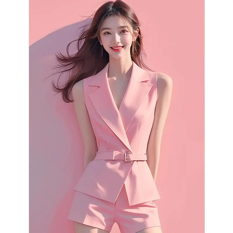 Women's Korean Style High-end Suit Collar Sleeveless Lace-up Waist Vests Tops + High Waist Slim Straight Shorts Two-piece Set
Women's Korean Style High-end Suit Collar Sleeveless Lace-up Waist Vests Tops + High Waist Slim Straight Shorts Two-piece Set