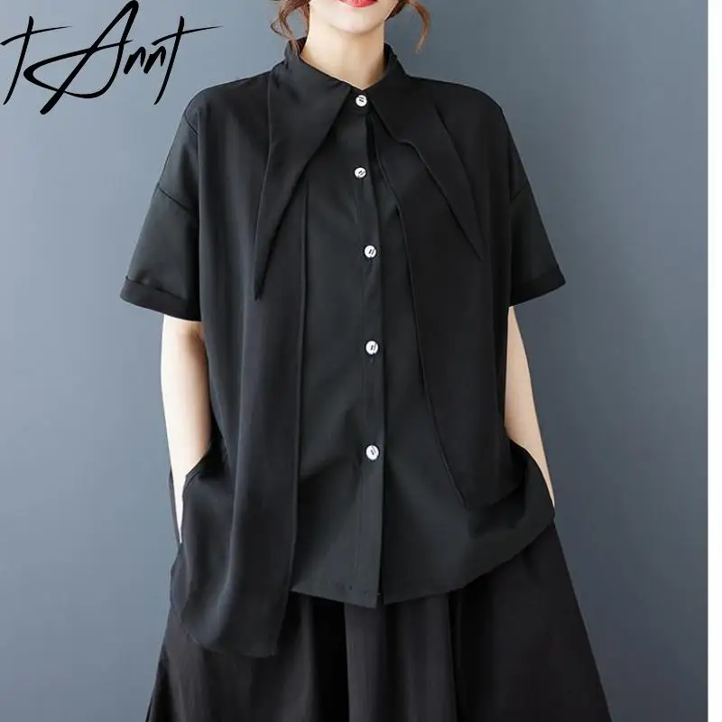 Tannt Women Shirt Blouse Asymmetry Patchwork Short-sleeved Black Blouse Tops Irregular Fashion Casual Summer Shirt Tops 2025
Tannt Women Shirt Blouse Asymmetry Patchwork Short-sleeved Black Blouse Tops Irregular Fashion Casual Summer Shirt Tops 2025