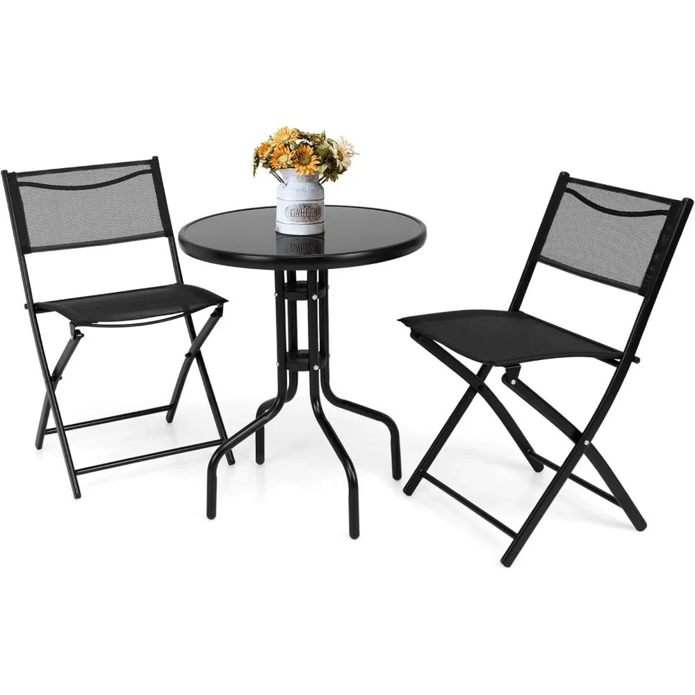 3 Pieces Bistro Set Round Coffee Table & Folding Chairs Set for Balcony Garden Backyard
3 Pieces Bistro Set Round Coffee Table & Folding Chairs Set for Balcony Garden Backyard