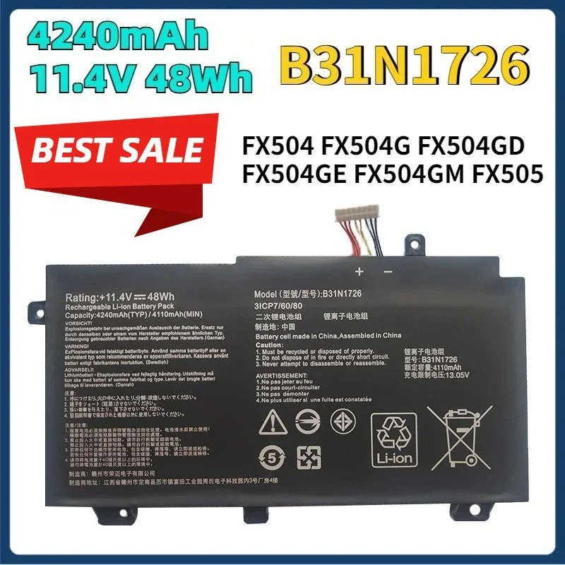 11.4V 48Wh B31N1726 Laptop Battery for ASUS TUF Gaming FX504 FX504G FX504GD FX504GE FX504GM FX505 FX505DT FX505DV FX505DY FX80
11.4V 48Wh B31N1726 Laptop Battery for ASUS TUF Gaming FX504 FX504G FX504GD FX504GE FX504GM FX505 FX505DT FX505DV FX505DY FX80