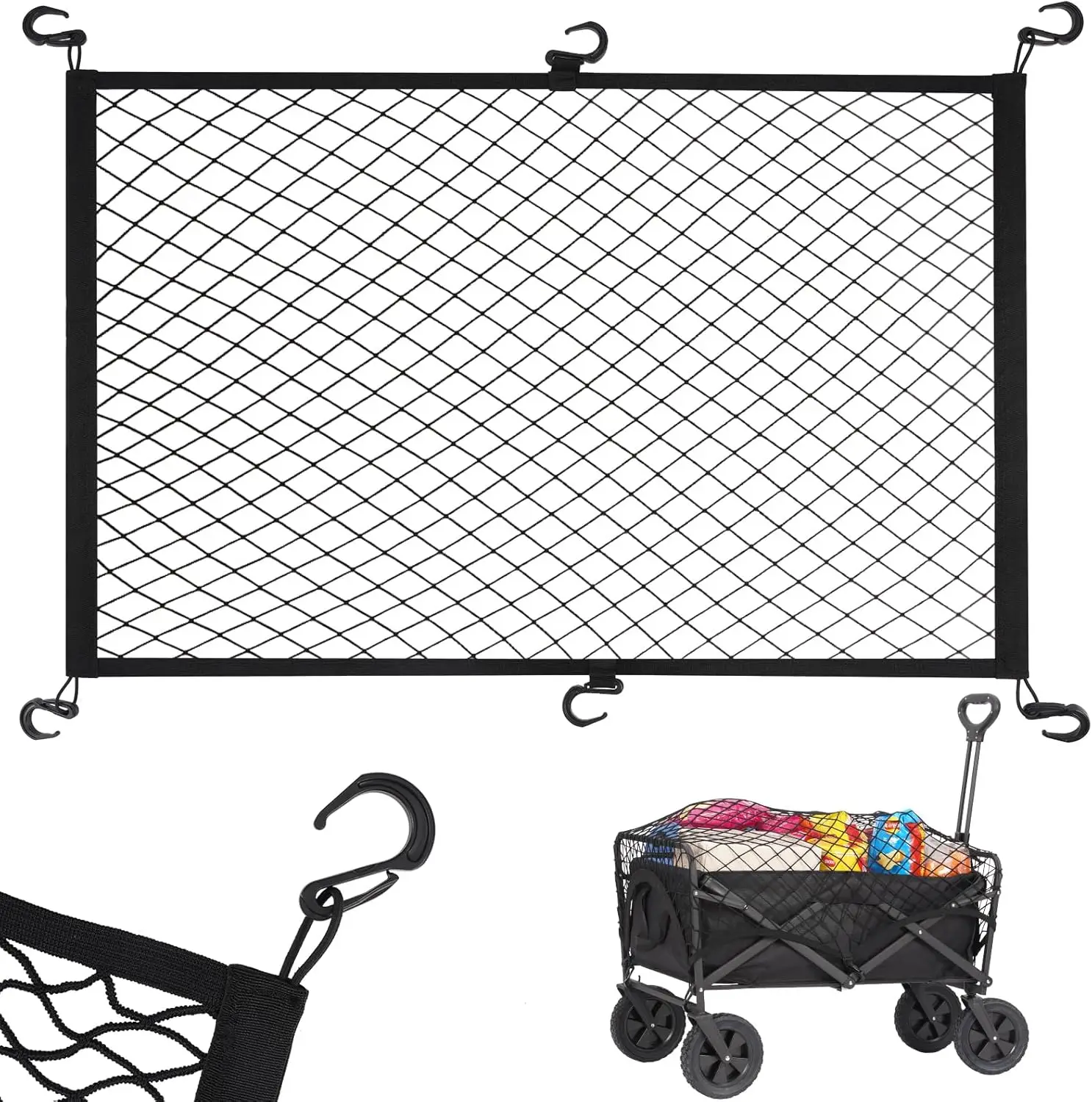 Elastic Mesh Cargo Net for Folding Wagon, Heavy Duty Stretch Storage Cover with 6 Hooks for Beach Cart, 35.5x23.6 Inch Black
Elastic Mesh Cargo Net for Folding Wagon, Heavy Duty Stretch Storage Cover with 6 Hooks for Beach Cart, 35.5x23.6 Inch Black