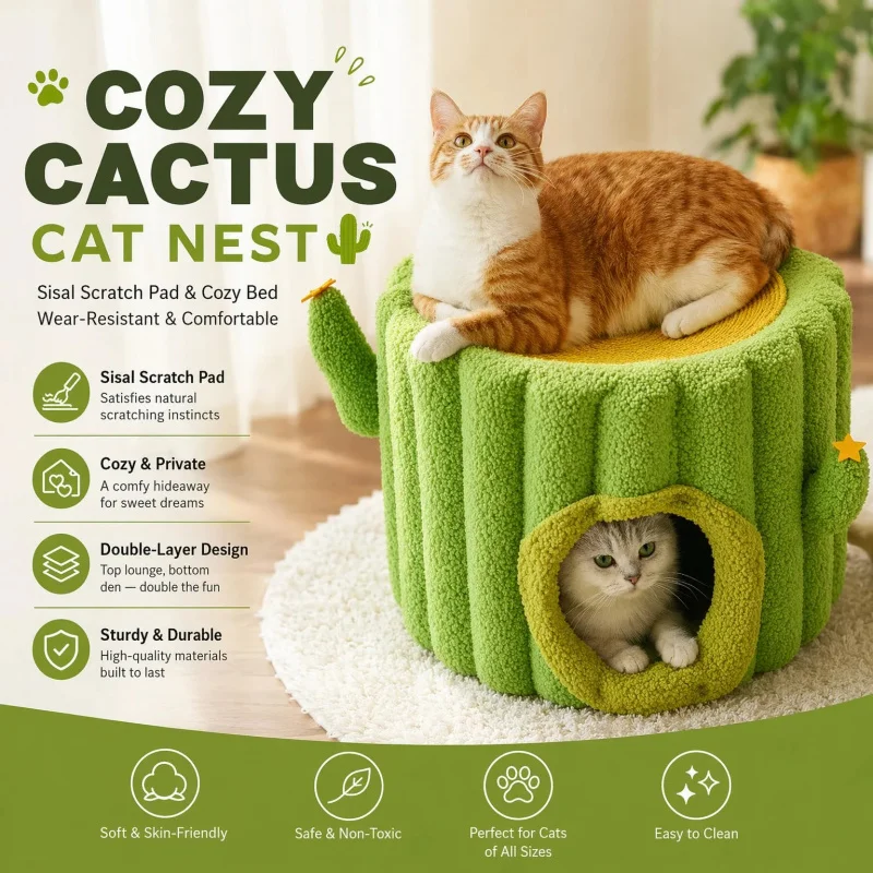 Cat Tree Cactus Design Cat Scratching Post Tower with Condo House Plush Cat Furniture Multi Level Cat Activity Center
Cat Tree Cactus Design Cat Scratching Post Tower with Condo House Plush Cat Furniture Multi Level Cat Activity Center