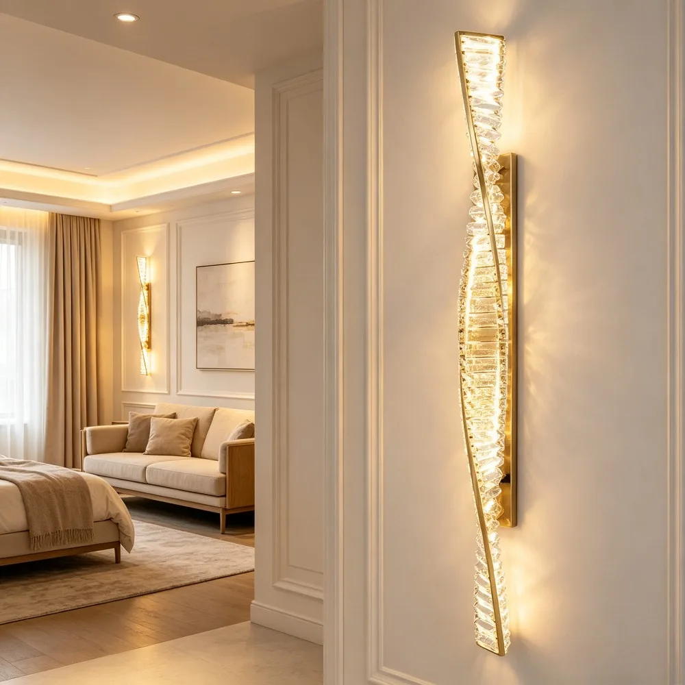 Luxury Italian Crystal Wall Sconce LED Light - Modern Gold Bedside Lamp for Living Room, Bedroom, Hallway Decor
Luxury Italian Crystal Wall Sconce LED Light - Modern Gold Bedside Lamp for Living Room, Bedroom, Hallway Decor