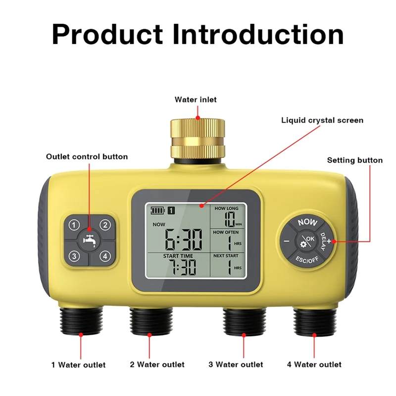 AT63-Four-Way Irrigation Timer Programmable Drip Irrigation Controller Imperial Threaded Tnterface Rain Delay Timed Watering
AT63-Four-Way Irrigation Timer Programmable Drip Irrigation Controller Imperial Threaded Tnterface Rain Delay Timed Watering