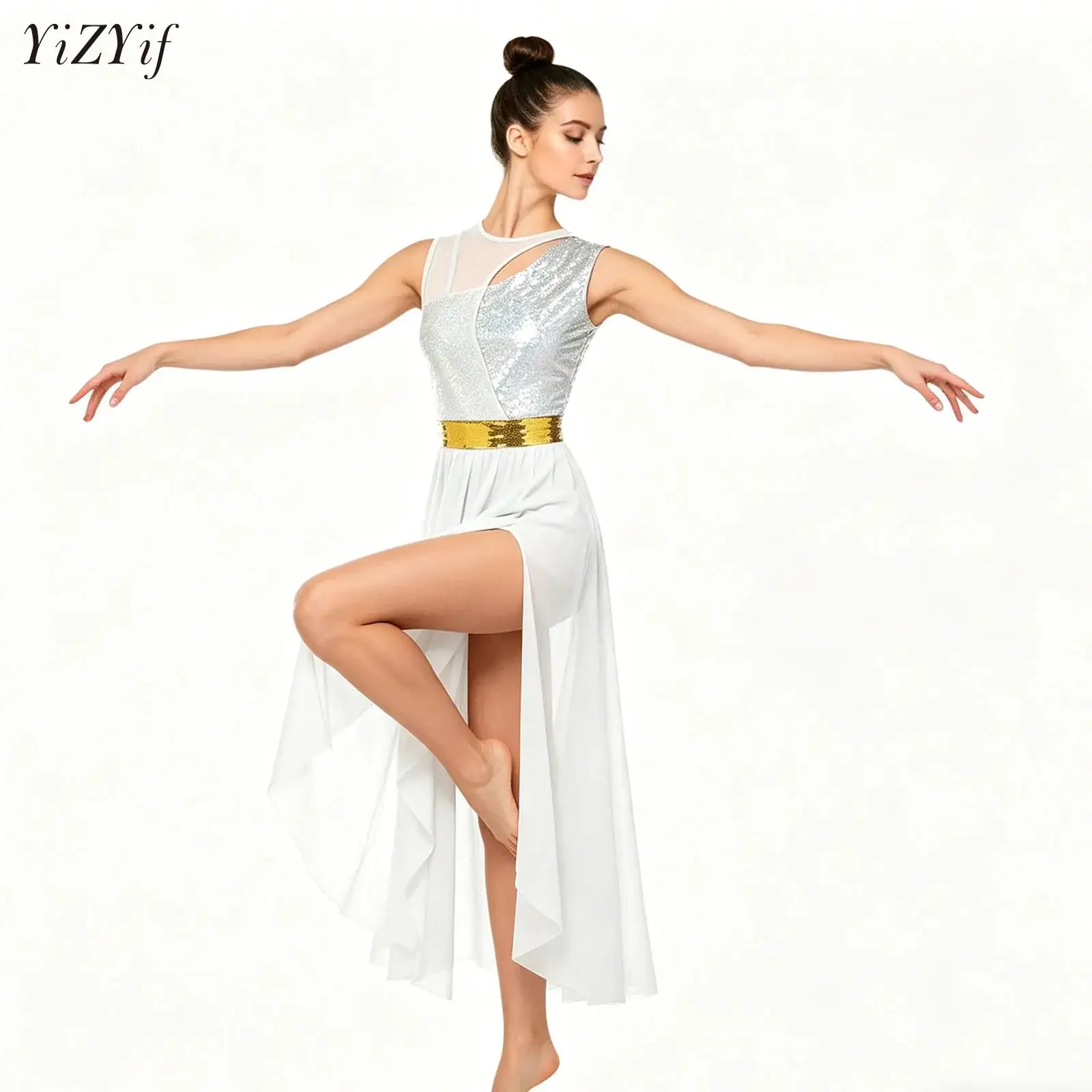 Modern Lyrical Dance Figure Skating Stage Performance Costume Women Metallic Split Mesh Liturgical Worship Long Maxi Dresses
Modern Lyrical Dance Figure Skating Stage Performance Costume Women Metallic Split Mesh Liturgical Worship Long Maxi Dresses