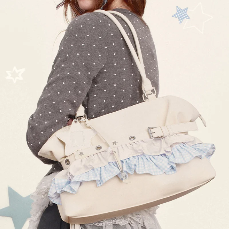 Korean Ballet Style Tote Bag Polka Dot Checkered Ruffled Handbag Fashionable Belt Buckle Large Capacity Commuting Shoulder Bag
Korean Ballet Style Tote Bag Polka Dot Checkered Ruffled Handbag Fashionable Belt Buckle Large Capacity Commuting Shoulder Bag