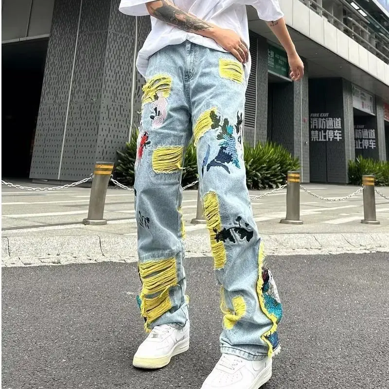 Men Grunge Pants Graphic Pattern Embroidery Ripped Straight Jeans Streetwear Hip Pop Male Tassel Denim
Men Grunge Pants Graphic Pattern Embroidery Ripped Straight Jeans Streetwear Hip Pop Male Tassel Denim