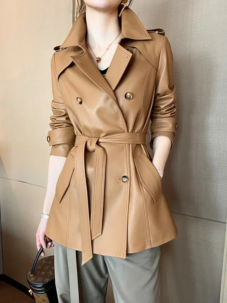 Casual Genuine Leather Windbreaker Jacket for Women Spring Autumn 2026 New High-end Simple Solid Slim Belted Real Sheepskin Coat
Casual Genuine Leather Windbreaker Jacket for Women Spring Autumn 2026 New High-end Simple Solid Slim Belted Real Sheepskin Coat