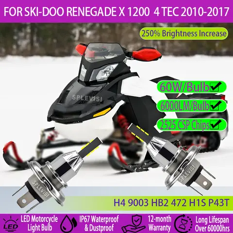 High Power 60 W H4 LED Lamp voor Motoren Quick Fit Voor Ski-Doo Renegade X 1200 4 TEC 2010 2011 2012 2013 2014 2015 2016 2017