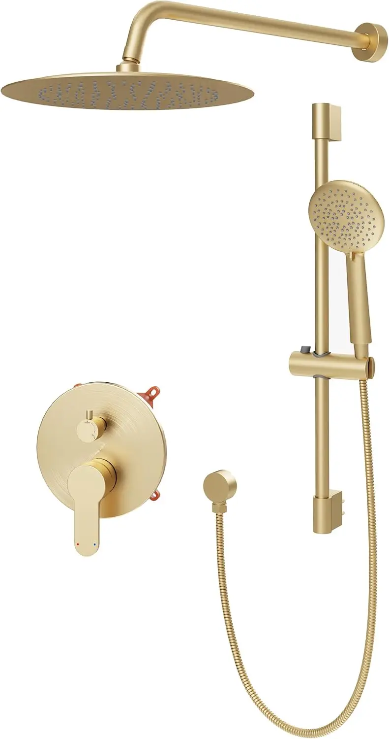 Slide Bar Shower System Gold, 10" Rain Head & 5-Setting Handheld, High Pressure, 2-Way Valve, Brushed Gold
Slide Bar Shower System Gold, 10" Rain Head & 5-Setting Handheld, High Pressure, 2-Way Valve, Brushed Gold
