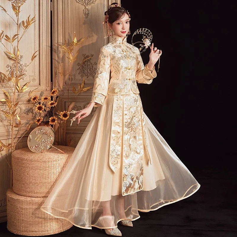 New Chinese-style champagne-colored gauze clothing
New Chinese-style champagne-colored gauze clothing
