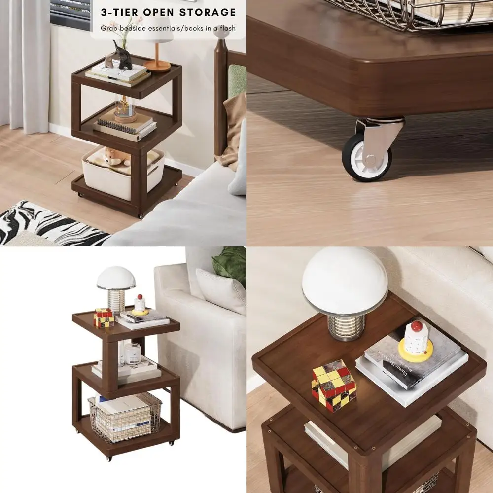 3-Tier Walnut Mobile Side Table with Wheels, Wooden Nightstand, Floating Design Storage Organizer for Bedrooms and Living Rooms
3-Tier Walnut Mobile Side Table with Wheels, Wooden Nightstand, Floating Design Storage Organizer for Bedrooms and Living Rooms