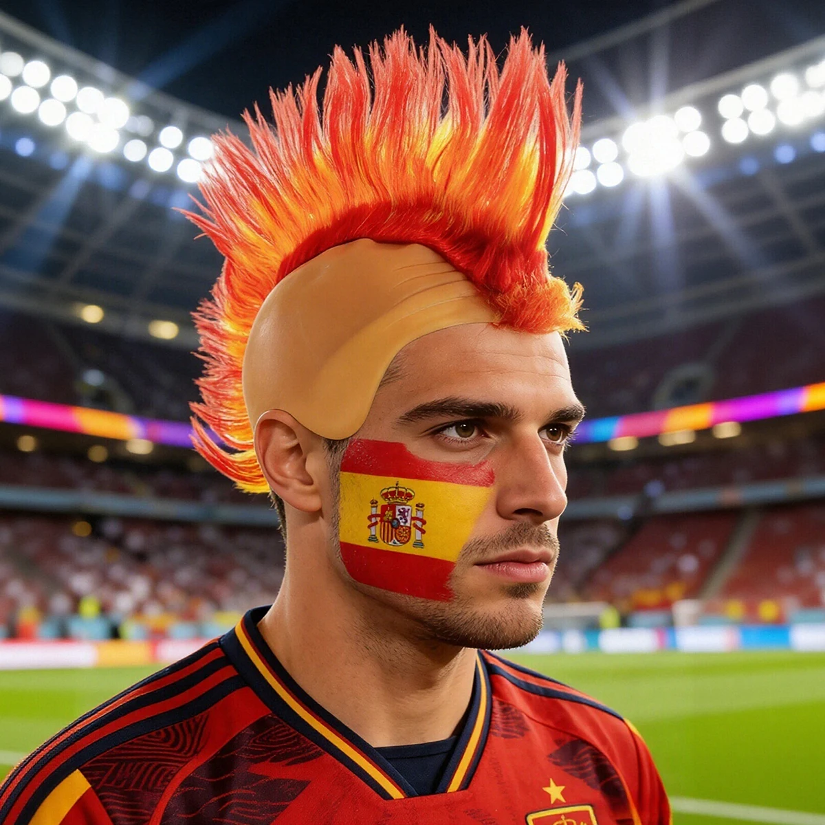 Red Yellow Mohawk Synthetic Wig, Flame Style Bald Cap Wig for Sports Fan Events, Halloween and Parties
Red Yellow Mohawk Synthetic Wig, Flame Style Bald Cap Wig for Sports Fan Events, Halloween and Parties