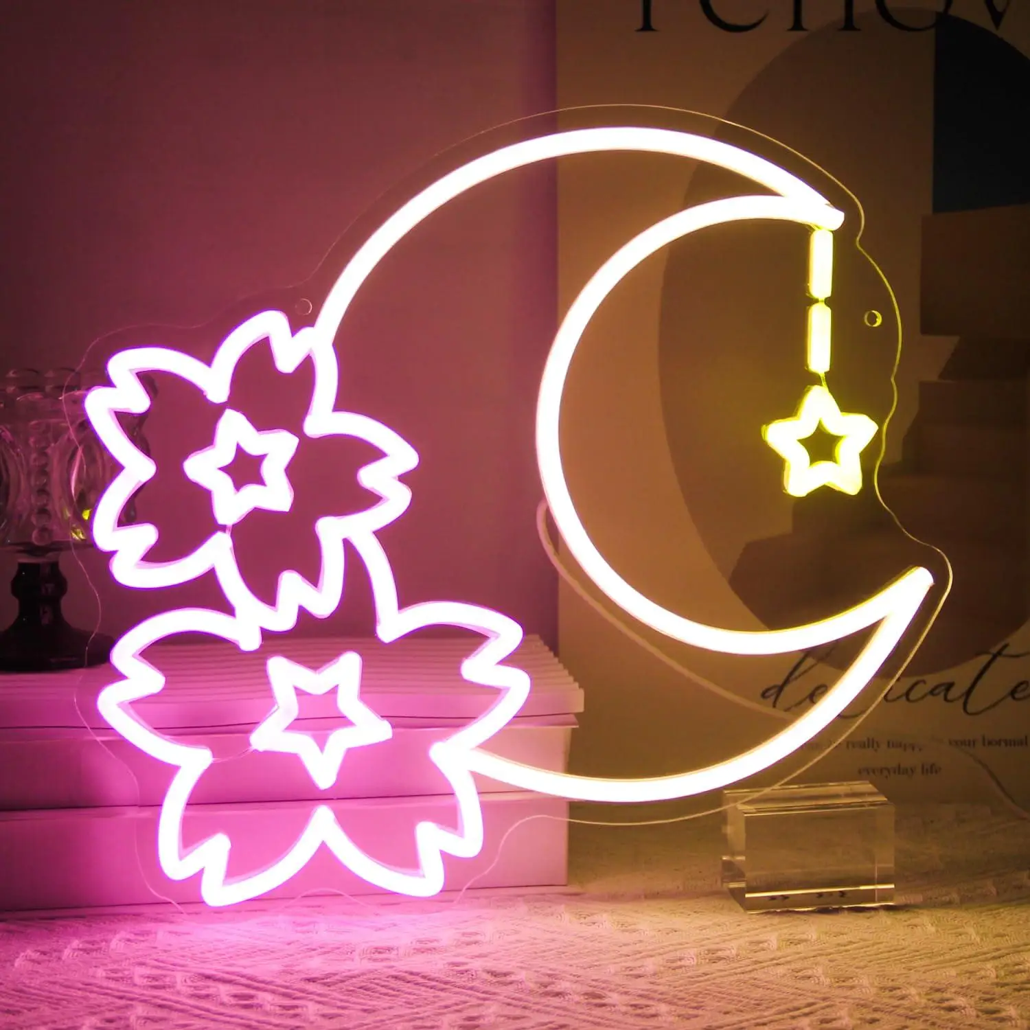 Sakura Moon Star Neon Signs Cherry Blossom USB Dimmable LED Neon Lights for Bedroom Living Room Dorm Decoration Girls Gifts
Sakura Moon Star Neon Signs Cherry Blossom USB Dimmable LED Neon Lights for Bedroom Living Room Dorm Decoration Girls Gifts