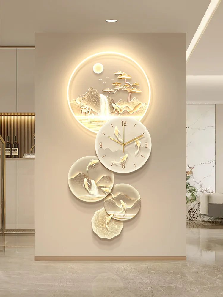 Nine fish picture entrance decoration painting clock light luxury high-end atmosphere into the door facing the corridor corridor
Nine fish picture entrance decoration painting clock light luxury high-end atmosphere into the door facing the corridor corridor