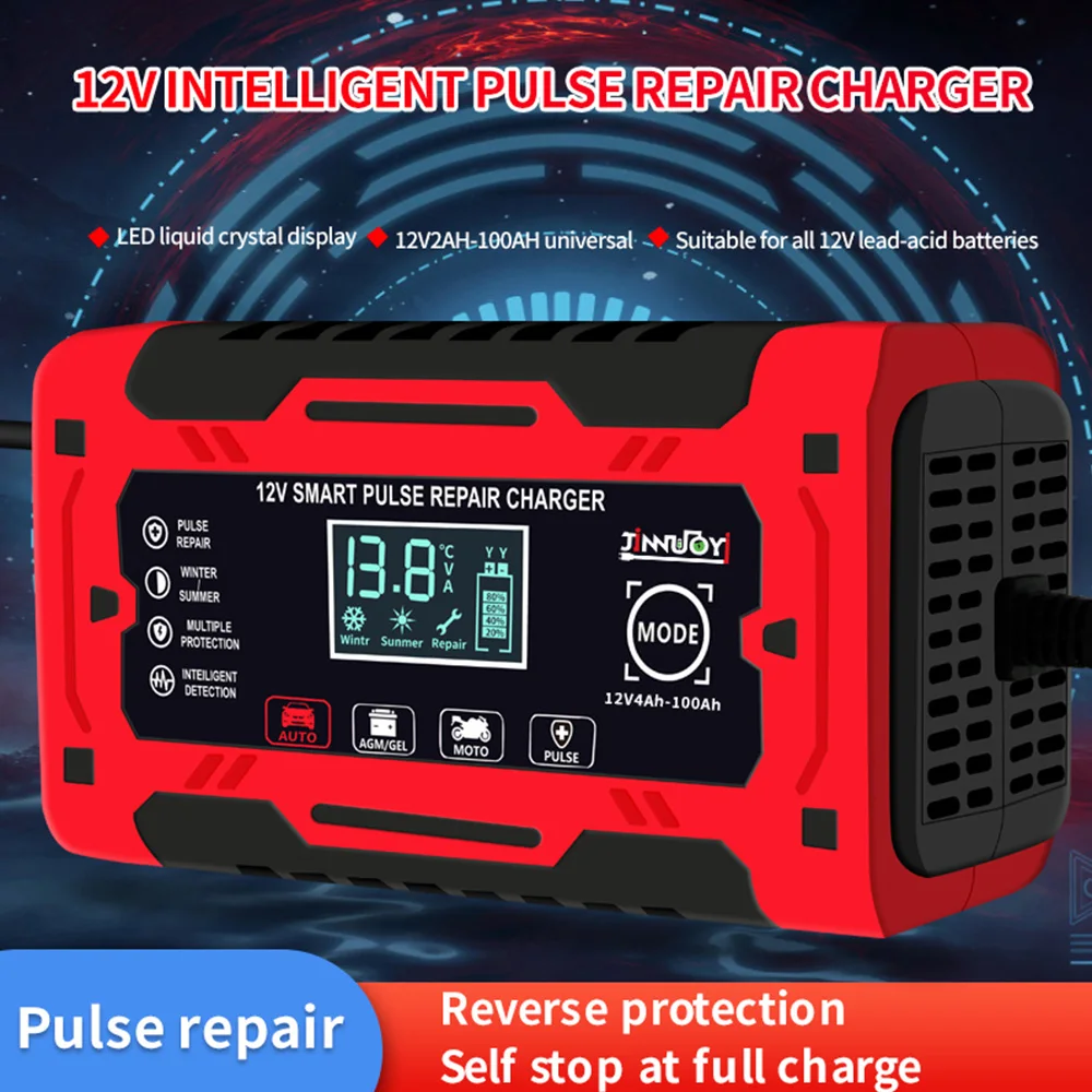 Car Battery Charger 12V Fully-Automatic Smart Battery Charger Power Pulse Repair Fast Charge Electric Battery Powered Car
Car Battery Charger 12V Fully-Automatic Smart Battery Charger Power Pulse Repair Fast Charge Electric Battery Powered Car