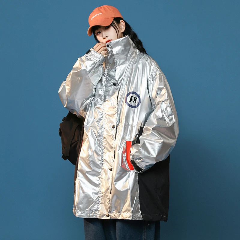 New 2025 Spring Hip Pop Bright Pockets Patchwork Jackets for Women Streetwear Fashion Sliver Oversized Trench Jacket Women
New 2025 Spring Hip Pop Bright Pockets Patchwork Jackets for Women Streetwear Fashion Sliver Oversized Trench Jacket Women