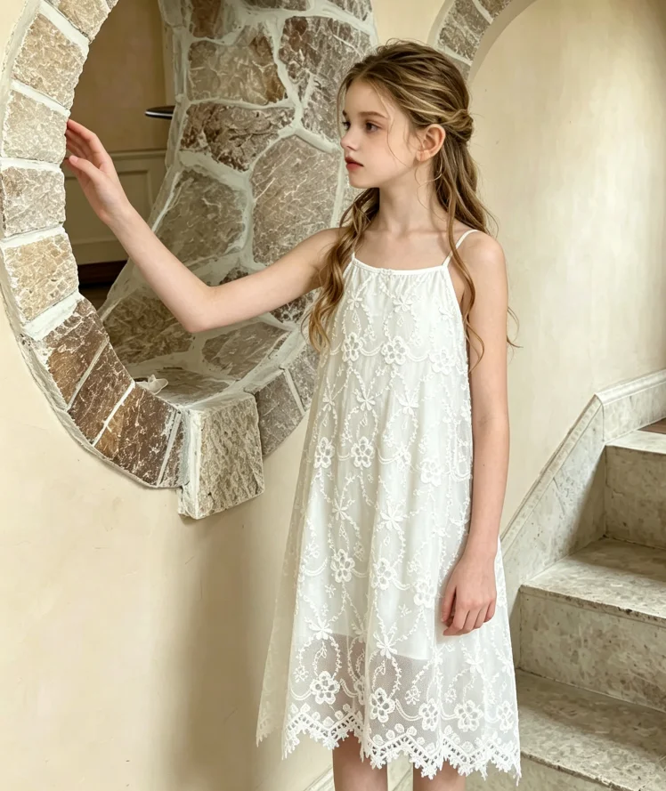 Girls Temperament Vacation Style Princess Dress Children Embroidered Jacquard Long Suspender Dress
Girls Temperament Vacation Style Princess Dress Children Embroidered Jacquard Long Suspender Dress