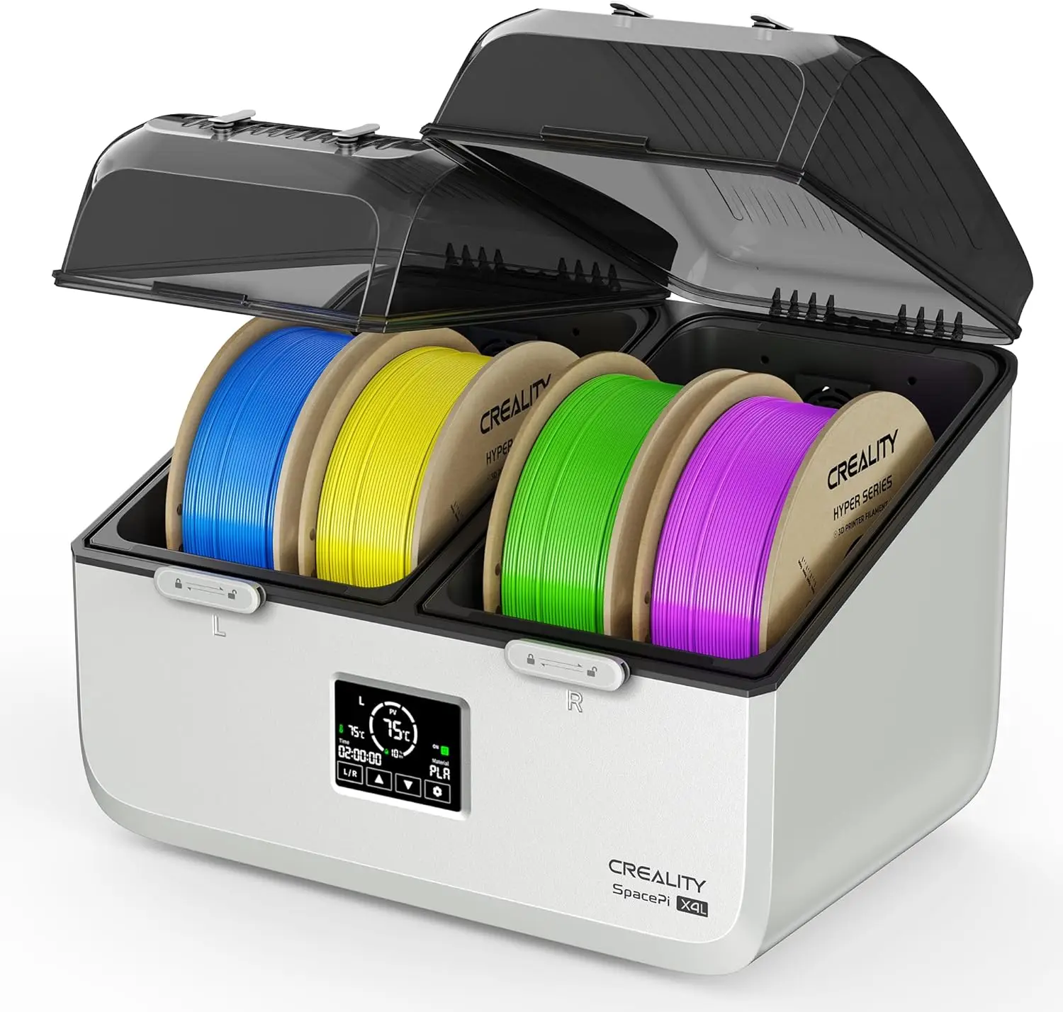 4-Spool 3D Printer Filament Dryer with Dual Heating Chambers, 75°C High Temp & Smart Moisture-Proof Storage for PLA,PETG,TPU,ABS
4-Spool 3D Printer Filament Dryer with Dual Heating Chambers, 75°C High Temp & Smart Moisture-Proof Storage for PLA,PETG,TPU,ABS