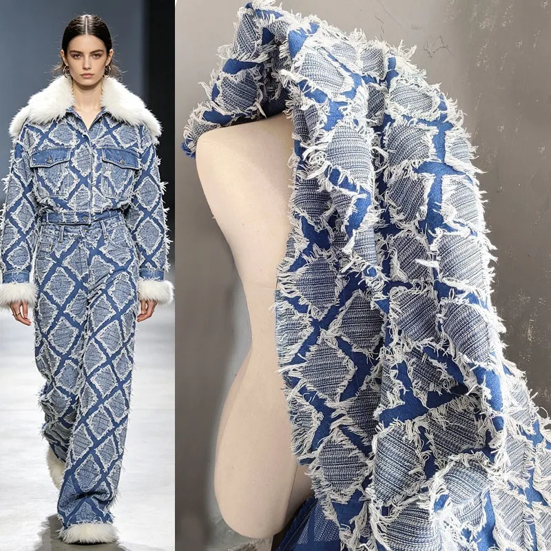 Cut Flower Fringe Denim Fabric Grinding White Yarn Dyed Jacquard Fabrics for Diy Sewing Coat Bag Pants Skirt Cloting Cloth
Cut Flower Fringe Denim Fabric Grinding White Yarn Dyed Jacquard Fabrics for Diy Sewing Coat Bag Pants Skirt Cloting Cloth
