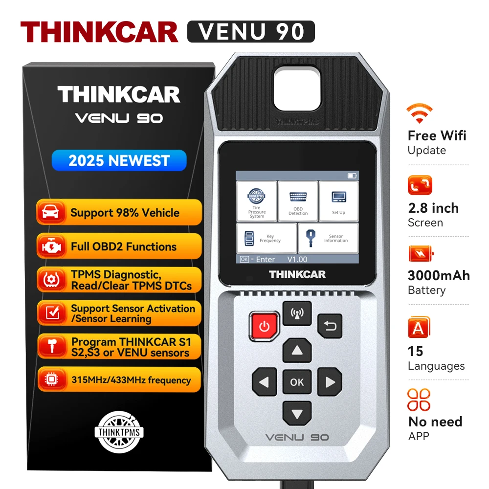 THINKCAR VENU 90 TPMS Tire Pressure Tool Relearn Activate Sensors Programming for 315MHz/433MHz Car OBD2 Code Reader Diagnostic
THINKCAR VENU 90 TPMS Tire Pressure Tool Relearn Activate Sensors Programming for 315MHz/433MHz Car OBD2 Code Reader Diagnostic