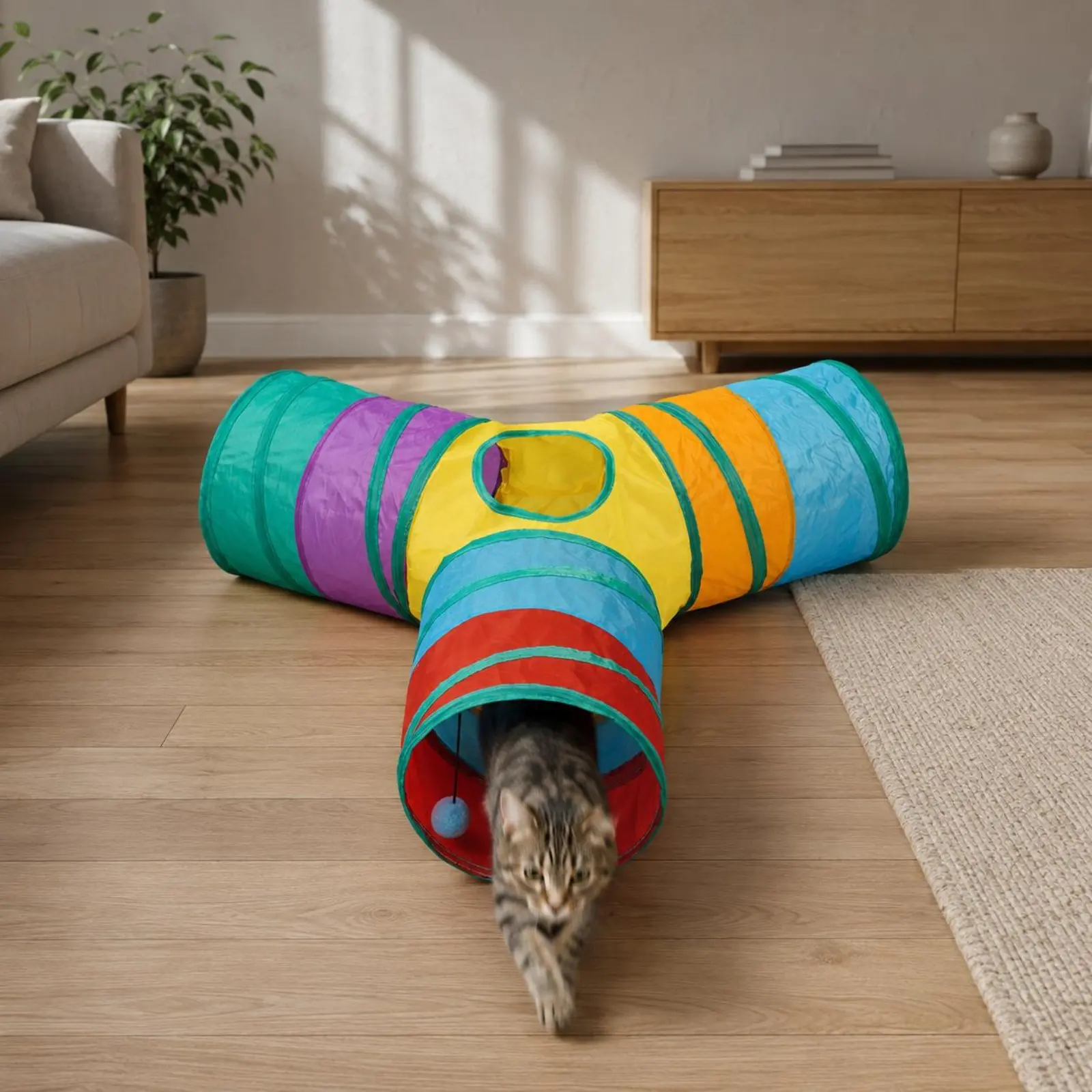 3-Way Feline Tunnel Easy to Clean Interactive Feline Tunnel for Indoor
3-Way Feline Tunnel Easy to Clean Interactive Feline Tunnel for Indoor