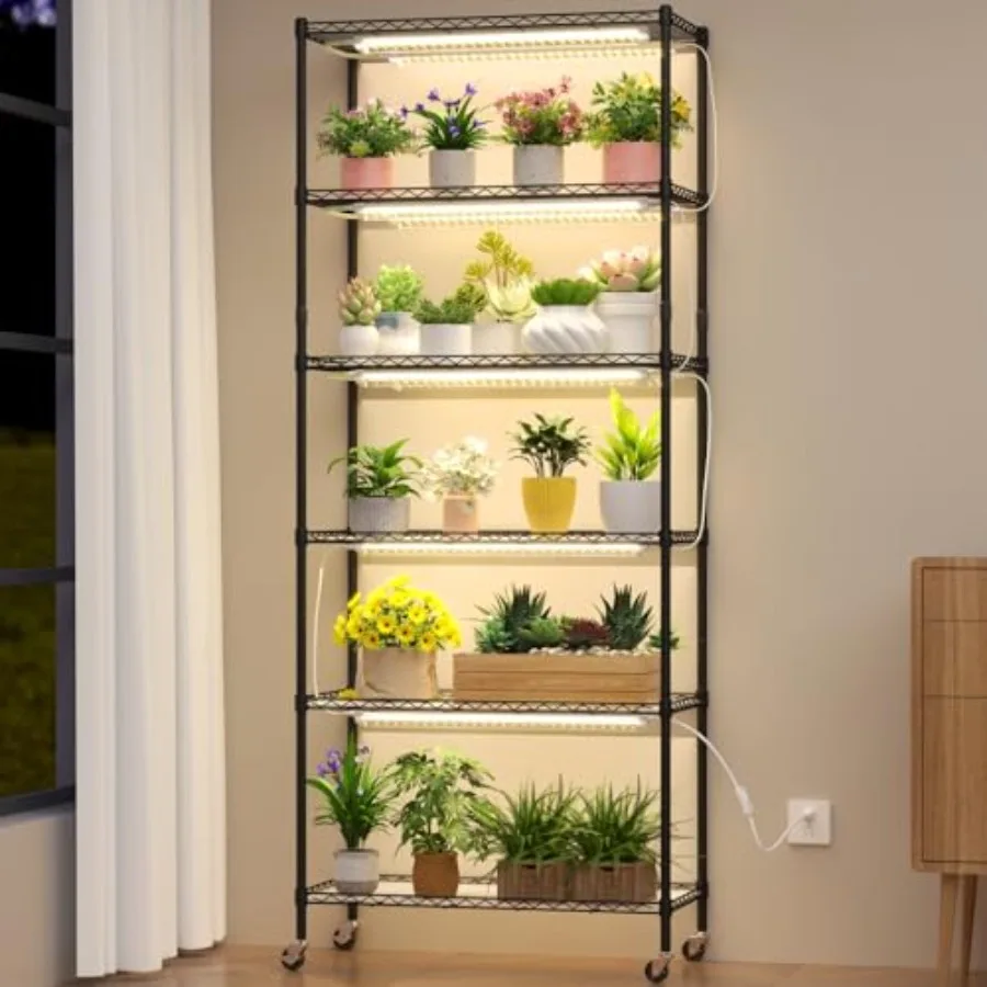 Indoor plant shelf with grow light: steel white 6-tier adjustable rolling stand with 8x24 192W T8 full-spectrum lamps for seed
Indoor plant shelf with grow light: steel white 6-tier adjustable rolling stand with 8x24 192W T8 full-spectrum lamps for seed