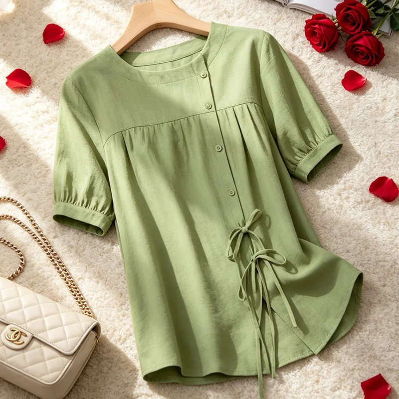 Casual round Neck Short Sleeve Women's T-shirt Artistic Style Bottoming Shirt Summer New Arrival plus Size European Fashion
Casual round Neck Short Sleeve Women's T-shirt Artistic Style Bottoming Shirt Summer New Arrival plus Size European Fashion