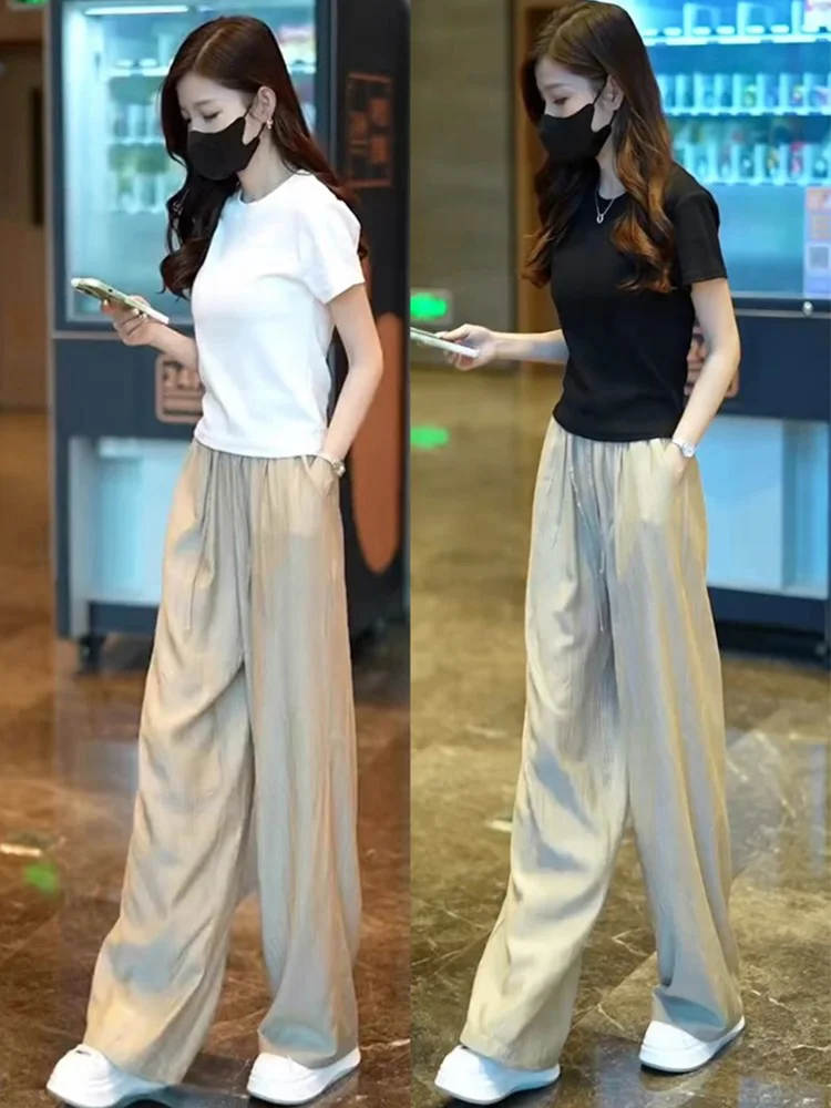 Casual Summer Fashion Women's Ice Silk Slim Fit Short Sleeve T-Shirt And Wide Leg Pants Two-Piece Set round Neck Long Pants
Casual Summer Fashion Women's Ice Silk Slim Fit Short Sleeve T-Shirt And Wide Leg Pants Two-Piece Set round Neck Long Pants