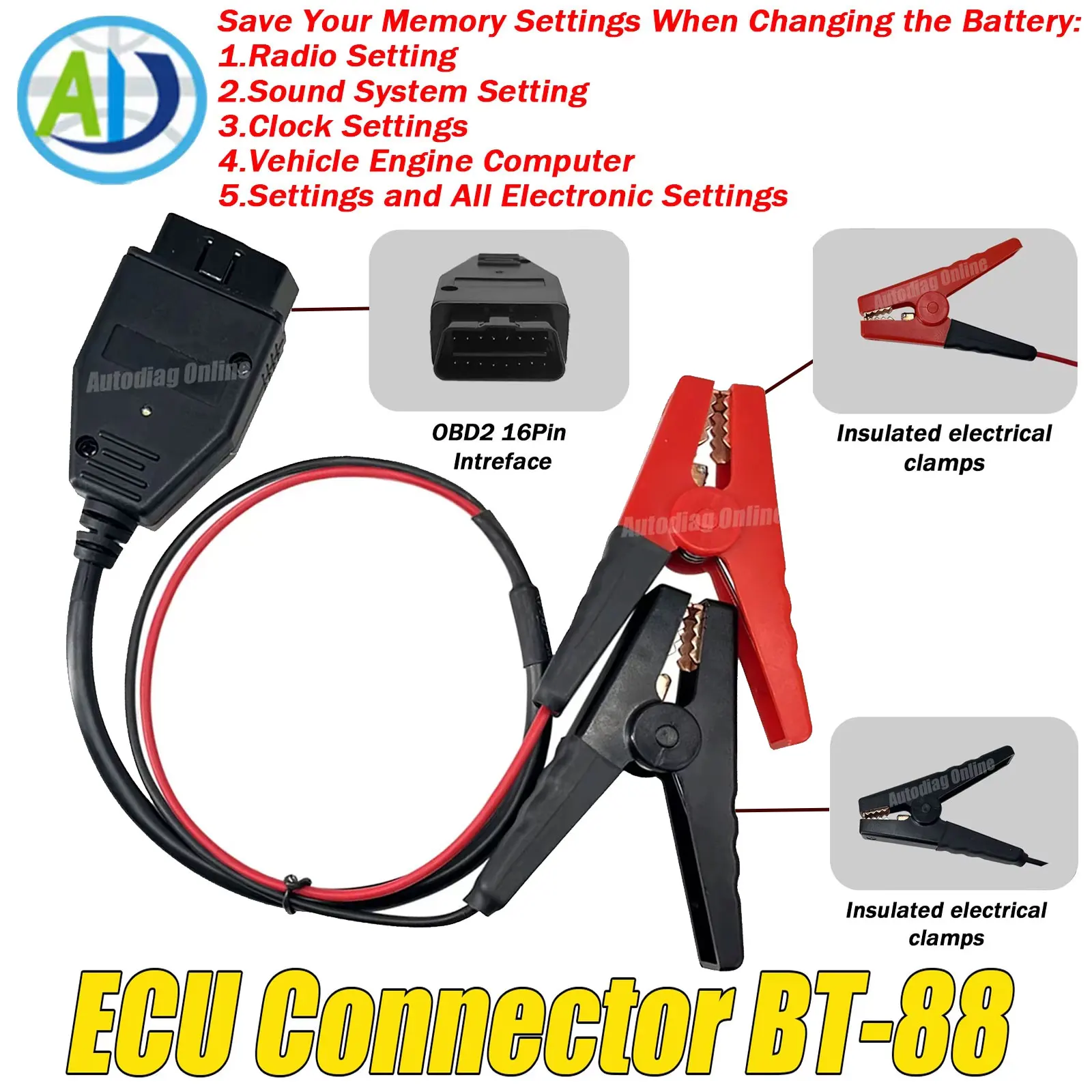 OBD2 ECU Emergency Power Cable OBDII Emergency Electrical Battery Cable Car Fuel Auto ECU Memory Saver Cable ECU Connector BT-88
OBD2 ECU Emergency Power Cable OBDII Emergency Electrical Battery Cable Car Fuel Auto ECU Memory Saver Cable ECU Connector BT-88