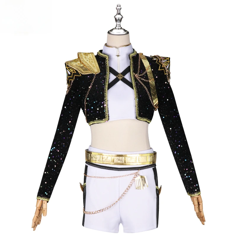 New Cosplay Girl Group Costume Sequin Jacket Gold Accents Cropped Top Chain Details White Shorts Outfit Role Playing Party Suit
New Cosplay Girl Group Costume Sequin Jacket Gold Accents Cropped Top Chain Details White Shorts Outfit Role Playing Party Suit