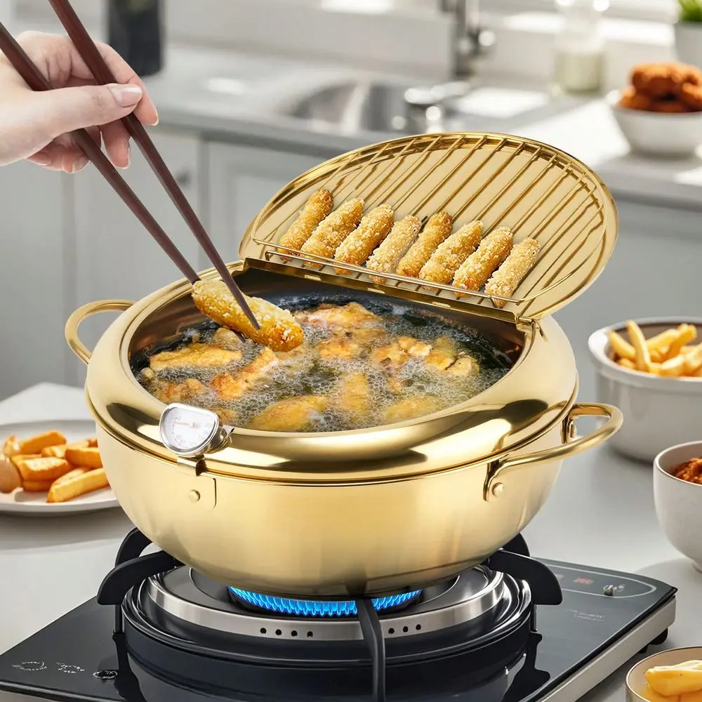 Nalupatio Deep Fryer Pot, Janpanese Style Tempura Frying Pot With Lid, 304 Stainless Steel With Temperature Control And Oil Dri
Nalupatio Deep Fryer Pot, Janpanese Style Tempura Frying Pot With Lid, 304 Stainless Steel With Temperature Control And Oil Dri