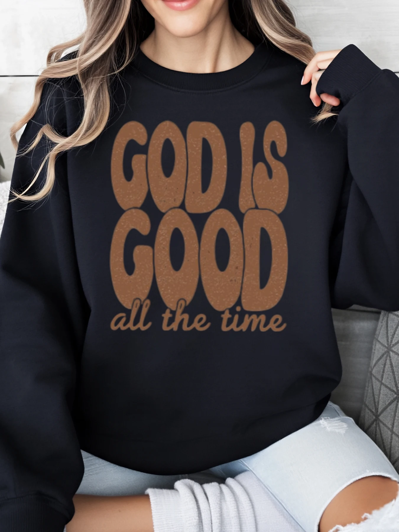Рождественский свитшот с принтом God Is Good All the Time, женская повседневная одежда, домашняя одежда для отдыха, черный, больших размеров
Рождественский свитшот с принтом God Is Good All the Time, женская повседневная одежда, домашняя одежда для отдыха, черный, больших размеров