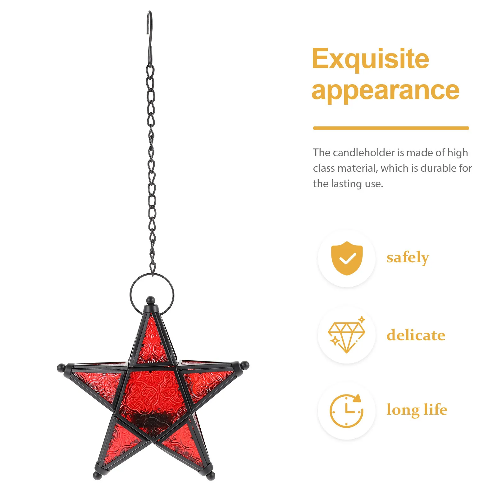 Colorful Glass Craft Hanging Candleholder Elegant Five-Pointed Star Shape Iron Stand Pendant Home Bar Restaurant 
Colorful Glass Craft Hanging Candleholder Elegant Five-Pointed Star Shape Iron Stand Pendant Home Bar Restaurant