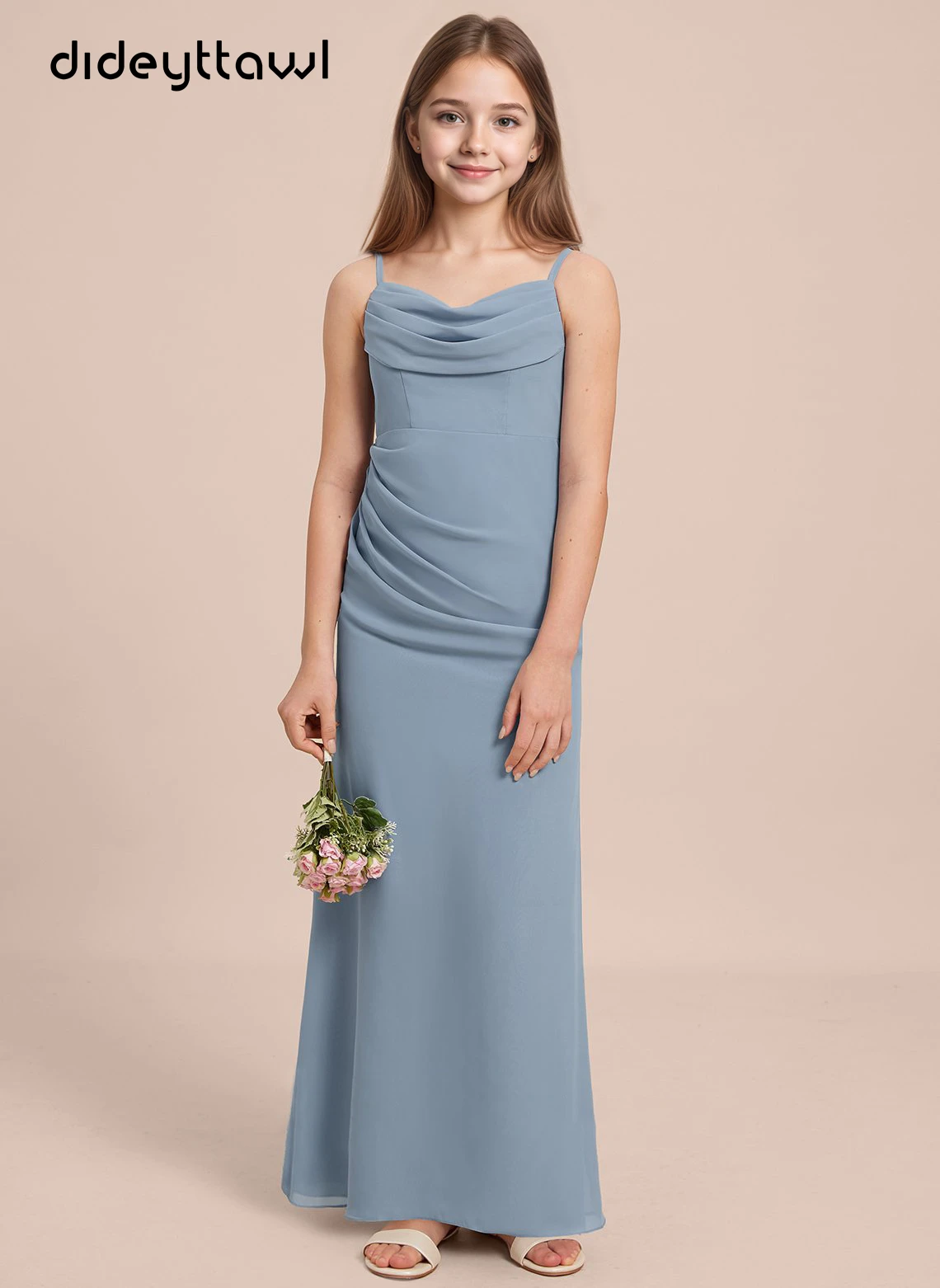 Dideyttawl Customized Girls Spaghetti Straps Cowl Neck Ruched Chiffon High Waist Floor Length Back Bow Elegant Formal Flower 
Dideyttawl Customized Girls Spaghetti Straps Cowl Neck Ruched Chiffon High Waist Floor Length Back Bow Elegant Formal Flower