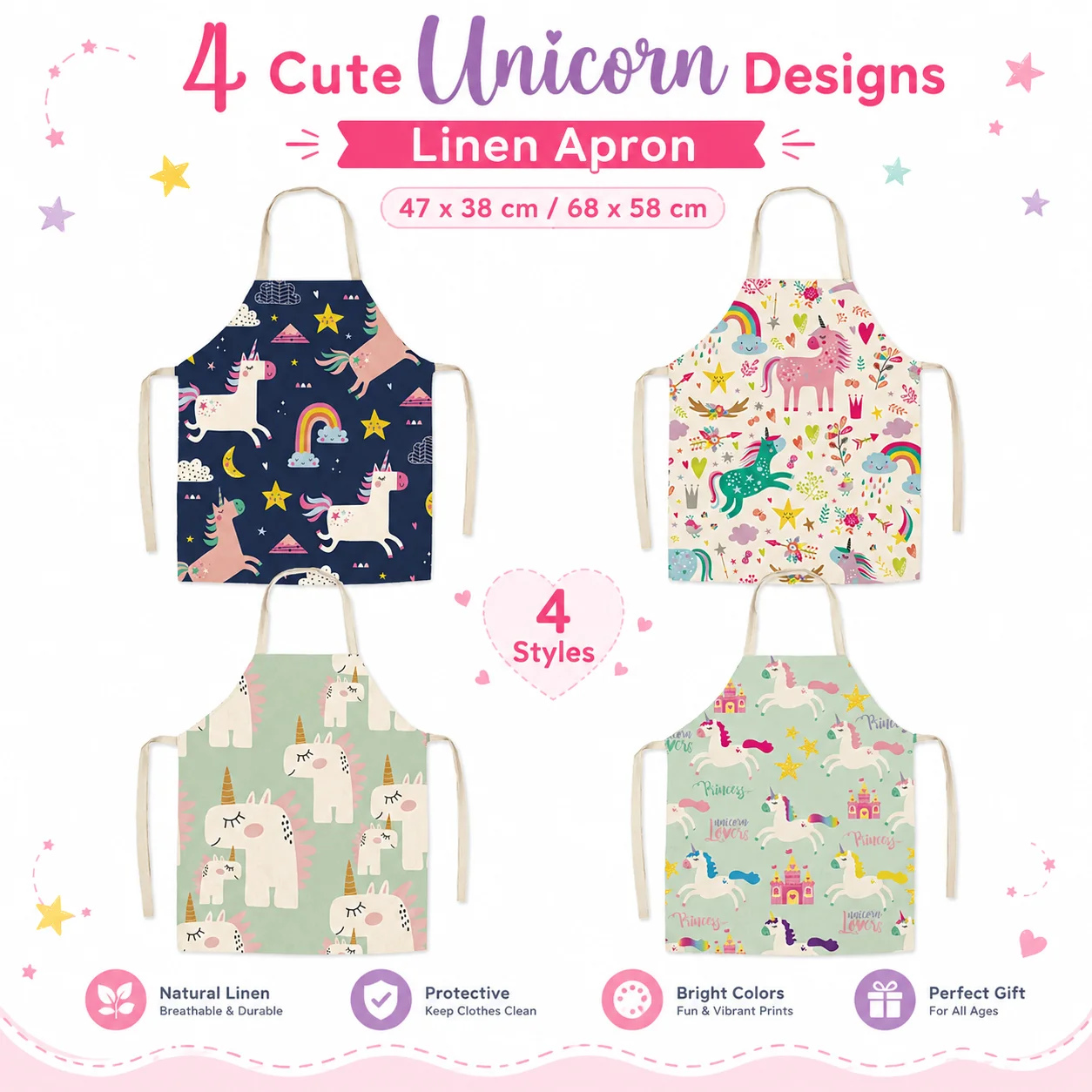 Cute Magic Unicorn Print Linen Apron Women Sleeveless Kitchen Cooking Baking Pinafore Rainbow Star Home Cleaning Bib Kids Gift
Cute Magic Unicorn Print Linen Apron Women Sleeveless Kitchen Cooking Baking Pinafore Rainbow Star Home Cleaning Bib Kids Gift