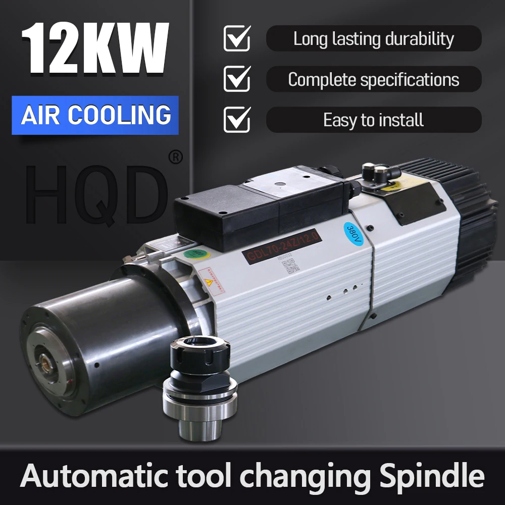 HQD ATC Spindle Motor 12kw For wood Aluminium soft metal ISO30 HSK63F 800hz 24000rpm AC380-440V 5Nm Air Cooling
HQD ATC Spindle Motor 12kw For wood Aluminium soft metal ISO30 HSK63F 800hz 24000rpm AC380-440V 5Nm Air Cooling