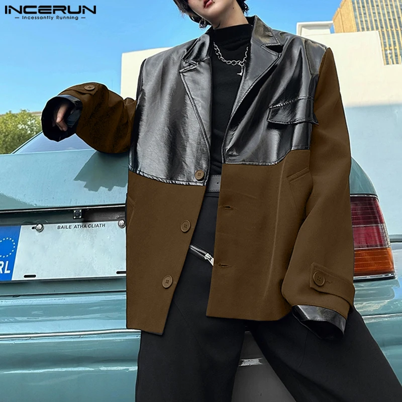 Fashion Casual Style Tops INCERUN New Men's PU Leather Splicing Design Suit Coat Handsome Male Personality Long Sleeved Blazers
Fashion Casual Style Tops INCERUN New Men's PU Leather Splicing Design Suit Coat Handsome Male Personality Long Sleeved Blazers