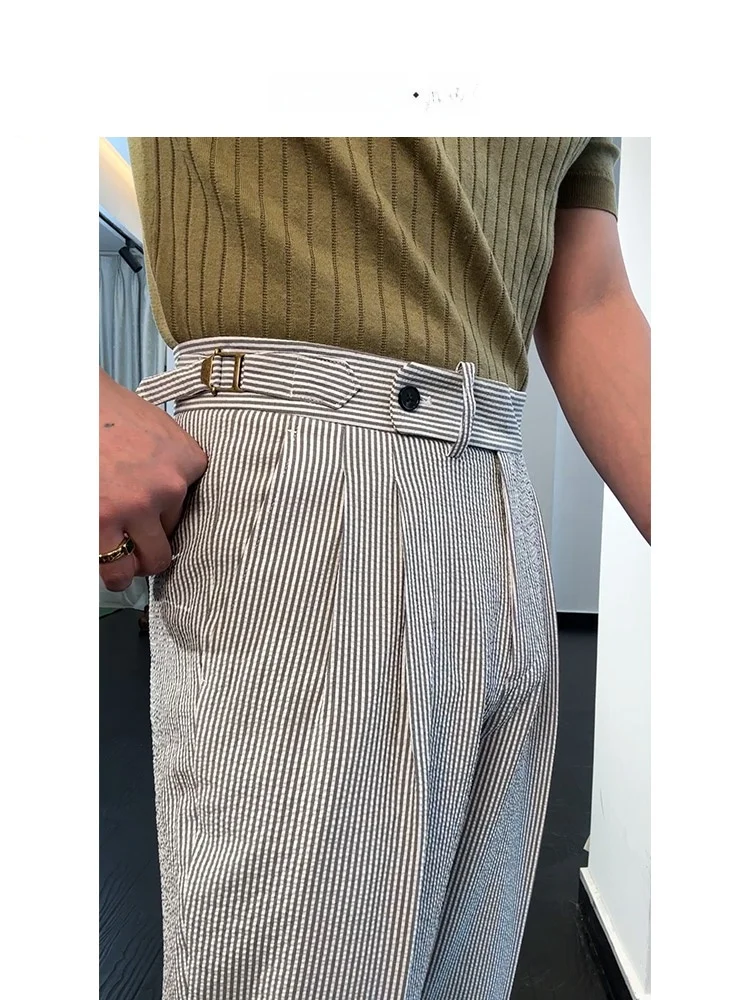 Men's Casual Pants Striped Bubble Cloth High Waist Paris Button Straight Leg Long Pants Naples Sle Spring Summer Faion Ci
Men's Casual Pants Striped Bubble Cloth High Waist Paris Button Straight Leg Long Pants Naples Sle Spring Summer Faion Ci