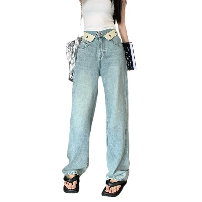 Retro Flip The Edge Waist Letter Wide-leg Jeans.Four Seasons New Fashion Loose Straight-leg Casual Floor-length Jeans for Women
Retro Flip The Edge Waist Letter Wide-leg Jeans.Four Seasons New Fashion Loose Straight-leg Casual Floor-length Jeans for Women