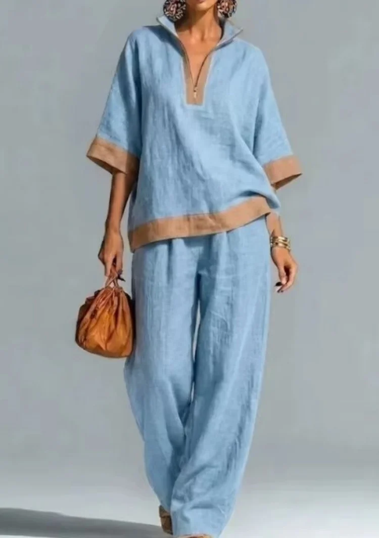 Vintage Women Linen Loose Two-piece Set Summer Sexy Casual Half Zip Top+Wide Leg Pants 2026 Elegant Color Blocking Bohemian O
Vintage Women Linen Loose Two-piece Set Summer Sexy Casual Half Zip Top+Wide Leg Pants 2026 Elegant Color Blocking Bohemian O