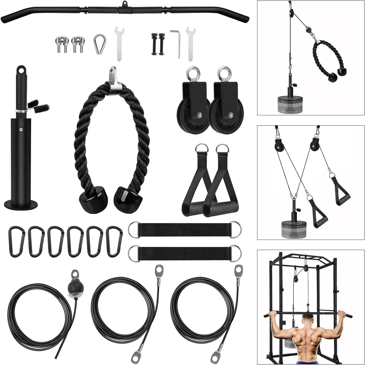 Home Gym LAT Pulley System: 3 Handles, Universal Loading Pin, 360° Rotatable Wheel for Triceps, Biceps, Back & Shoulder Workouts
Home Gym LAT Pulley System: 3 Handles, Universal Loading Pin, 360° Rotatable Wheel for Triceps, Biceps, Back & Shoulder Workouts