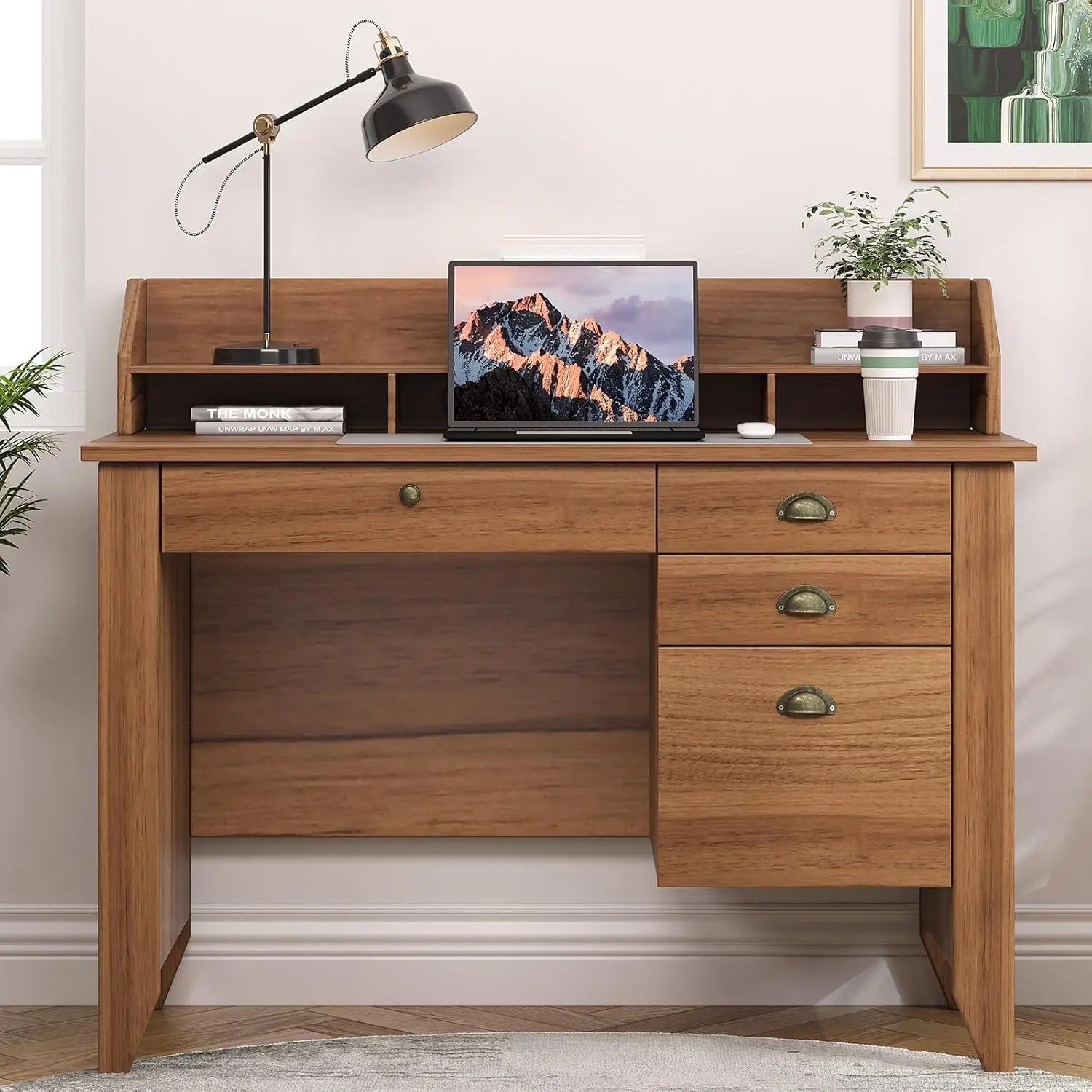 Wooden Small Desk with Monitor Stand & File Drawer, Writing Table for Bedroom Spaces, Walnut, Customized
Wooden Small Desk with Monitor Stand & File Drawer, Writing Table for Bedroom Spaces, Walnut, Customized