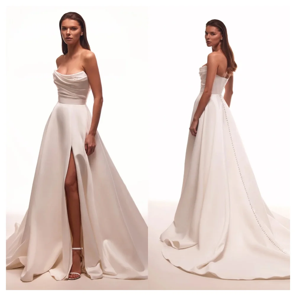 Customized Elegant White Satin Evening Dress Temperament Strapless Sleeveless Party Dress High Quality A-Line Celebri
Customized Elegant White Satin Evening Dress Temperament Strapless Sleeveless Party Dress High Quality A-Line Celebri