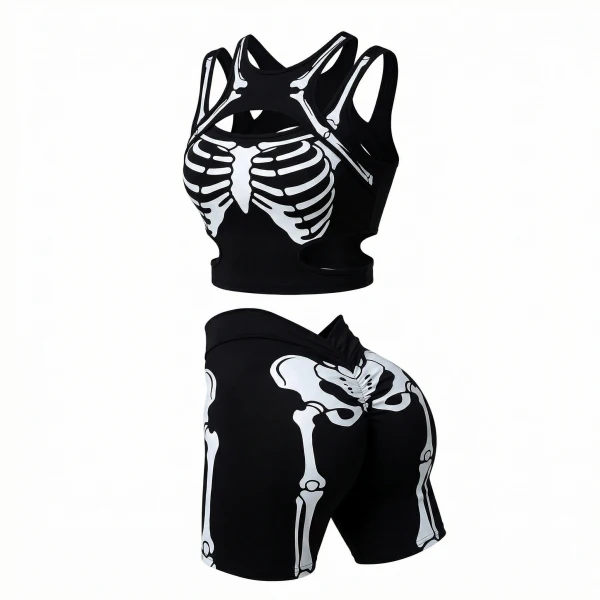 3xl Summer Black Sexy Skeleton Print Quick Dry Breathable 2-Pies Sportswear Set Cutout Tank Top High Waist Shorts Workout Outfit
3xl Summer Black Sexy Skeleton Print Quick Dry Breathable 2-Pies Sportswear Set Cutout Tank Top High Waist Shorts Workout Outfit