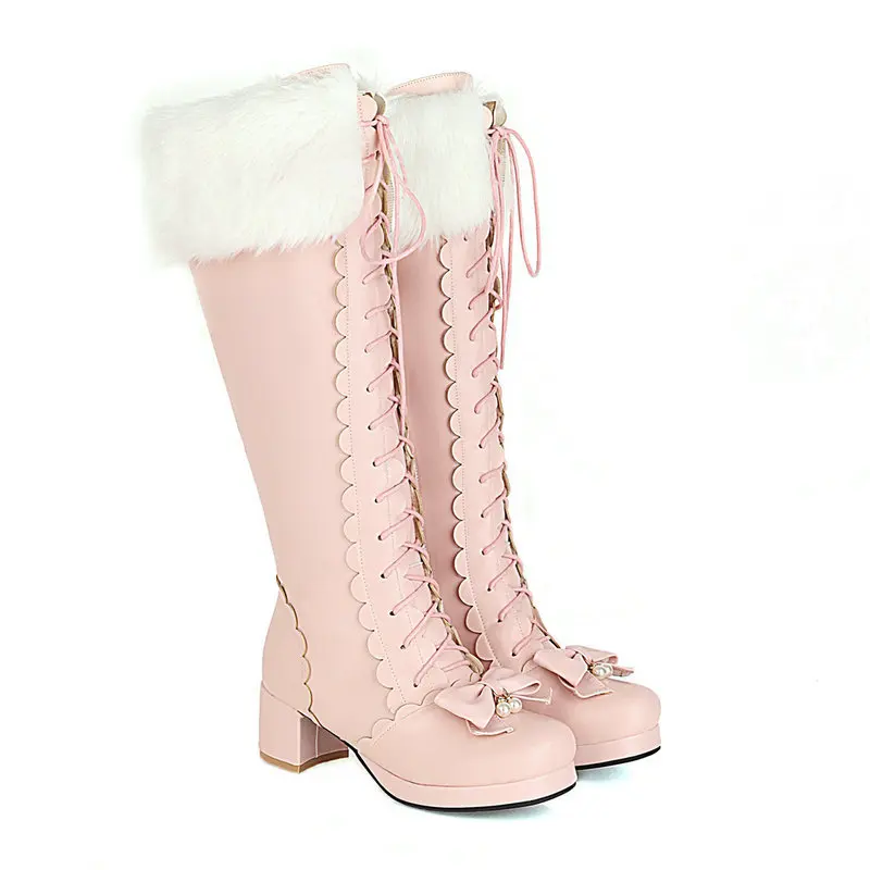 Fashion Princess High Knee Boots Winter Shoes Woman Bowknot Chunky Heel Lolita Shoes Side Zipper Girls Boots Large Size 30-43
Fashion Princess High Knee Boots Winter Shoes Woman Bowknot Chunky Heel Lolita Shoes Side Zipper Girls Boots Large Size 30-43